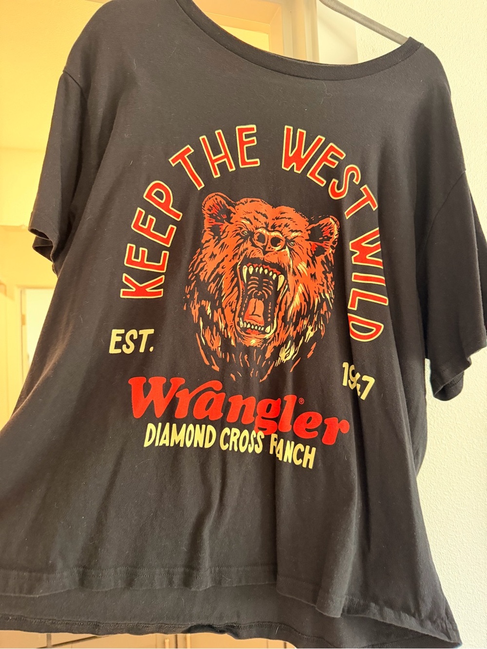 Wrangler Black Graphic Tee with Red & Yellow Bear Print